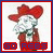 A pixelated animated buddy icon featuring a doll-like character with red hair and white face, wearing a green necklace and brown outfit, displayed in two frames showing slight pose differences above "GO REES" text.