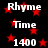 Black background with red stars and repeated white text 'Rhyme', 'Time', and '1400' in a pattern