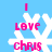 Pixelated snowflake with pink text 'LOVE CHRIS' on light blue background, two vertical pink lines above and below the snowflake.