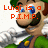 Pixelated Luigi character with red text overlays in a split- layout, showing different phrases across sections