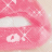 Animated sequence of pink lips with white teeth and sparkles, displaying variations in text below the mouth.