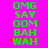 Green pixelated text on bright pink background with red star-like accents below the last word.