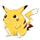 Two pixelated yellow and orange cartoon creatures with large eyes and distinct body shapes stand side-by-side against a gray background.