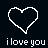Pixelated white heart outlines and 'i love you' text on a dark background, with one gray square in the bottom-right corner.