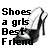 Black-and-white pixelated icon shows a high-heeled shoe with text 'Shoes a grls Best Fren' in blocky font.