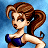 Pixelated cartoon woman with brown ponytail in blue top on left, green text 'Original Icons .com' on right against dark background.