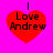 Four red heart-shaped icons with black text "Love Andrew" on a bright pink background, each featuring a vertical line above the heart.