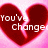 A pixelated red heart split into two halves with white text reading "You've change" over a pink gradient background.