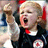 Pixelated image of a child with light hair raising a fist, wearing a dark jacket with a red collar and circular emblem, surrounded by orange text reading "You Rock Little Kid".