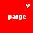 Red background with four white 'paige' text blocks arranged in a , two pixelated icons above and below the center