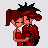 Pixel art of two cartoon characters embracing in a kiss, rendered in red and green tones with black outlines on a transparent background.