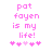 Pixelated pink text reads 'pot foyen is my life!' above a of five heart symbols on white background