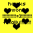 Yellow background with black pixelated text and heart symbols arranged in a pattern, featuring repeated phrases like 'hawks won' and 'finally!!!'