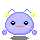 Pixelated purple character with yellow antennae and pink cheeks in nine distinct facial expressions on gray background.