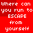 Red background with white pixelated text repeating 'Where can you run to escape from yourself' in two vertical