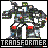Two side-by-side pixel art frames of a Transformer robot with red knee pads, green head, and dark gray armor on white background, each labeled "TRANSFORMER" at the bottom.