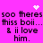 Pixelated text on bright pink background with animated white heart and starburst symbols, repeating 'soo theres sooo theres thiss boii... & ii love him.' in two
