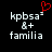 Pixelated text 'kpbsa' with superscript '²', '&+', and 'familia' on black background, red heart symbol above right side of 'kpbsa'.