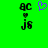 Green background with black pixelated text 'ac' above a small heart and 'js' below, with a purple heart outline in the center.