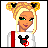Pixel art contact sheet showing a cartoon character with blonde hair and Mickey Mouse ears on the left, next to red text reading "I Love Mickey" on the right.