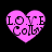 Four pink heart-shaped icons with 'LOVE Cole' text, each showing different pixelation levels against a black background.