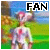 Pixelated image of a figure with pink hair and a white outfit standing in a grassy field under a blue sky, with 'FAN' text above.
