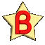 A golden star-shaped icon with a red letter B in the center rotates through multiple angles against a gray background.