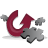 A pixelated icon featuring a large red curved arrow pointing right, surrounded by gray cloud-like shapes on a light gray background.