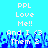 Pixelated text and blue floral shapes on a cyan background with repeated 'PPL Love Me!!' and 'And I <3 Them 2' phrases.