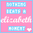 Pixelated pink and blue animated buddy icon with text "NOTHING BEATS A elizabeth MOMENT" showing two frames of animation where the name text changes from white to light blue.