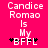 Pixelated text on bright pink background reads 'Candice Romao Is My BFF' with asterisks flanking 'BFF', showing two animation frames where the 'F's change from white to black.
