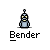 Pixel art robot icon with multiple expressions and props, labeled 'Bender' beneath each variant on gray background.