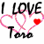 Animated icon with 'I LOVE Tora' text and heart outlines in black, pink, and red on white background.