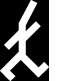 A black background features a white stick figure walking left to right with blue @ symbols cycling through various states.