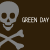 skull-and-crossbones icons with alternating gray and pink color schemes, each labeled "GREEN DAY" in white or red text on a dark brown background
