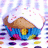 Pixelated cartoon character with brown hair, blue outfit, and yellow chest emblem on white background with scattered pastel squares.