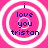 Four identical circular icons with pink backgrounds and white concentric rings display blue text reading 'i love you tristan' in pixelated font.