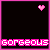 A 3x3 grid of animated frames showing a black background with pink pixelated hearts and the word "gorgeous" in bright pink text, each frame displaying different heart positions.