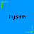 Blue background with repeating 'ilysfm' text and yellow-green star animations in pixelated style.