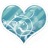 A pixelated heart shape composed of blue and white tones with a soft gradient effect, set against a plain background.