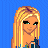Pixel art contact sheet showing three frames of an animated icon featuring a blonde cartoon woman with blue bikini top, black shorts, and visible navel against blue background with text "Love Me For" in blue pixelated font on black bar below.