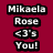 Pixelated text on a solid maroon background reads 'Mikaela Rose c3's You!' in stacked black-outlined white lettering.