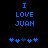 Blue pixelated text "I LOVE JUAN" on black background with five blue heart symbols below, two variations of the hearts' arrangement.