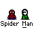 Pixelated Spider-Man and green-clad figure icons with text labels, some showing motion effects like trailing lines or detached parts.