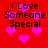 Red background with pink pixelated hearts and repeated black text "I Love Someone Special" in four quadrants.