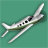 Pixelated static icon of a biplane airplane with green and white coloring on a solid teal background.