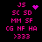 Pixelated pink text and symbols on black background with two distinct animation states showing different JS icon variations.