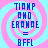 Pixelated blue text on a pink and cyan spiral background with four identical showing 'TIANP AND ERONDE = BFFL' in blocky font
