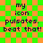 Green and orange checkered background with dark purple text reading 'my icon pulsates. beat that!' in two identical