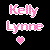 Pixelated text 'Kelly Lynne' in pink and white with a small heart below, all on black background.